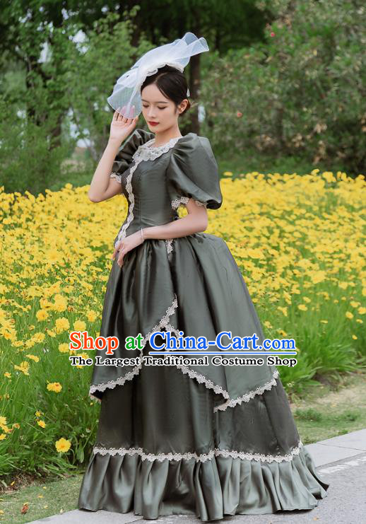 European Style Court Dress European Medieval Retro Aristocratic Costume Classical Atrovirens Dress Drama Clothing