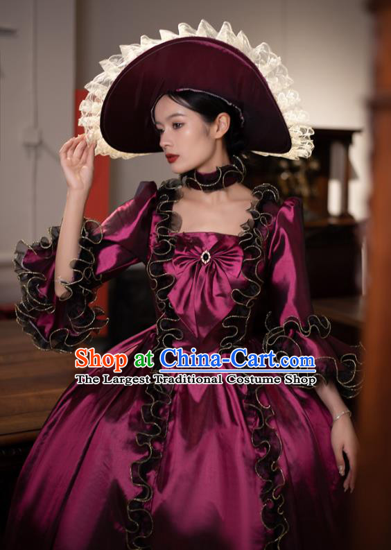 European Wine Red Court Dress Medieval Retro Aristocratic Clothing Drama Princess Costume