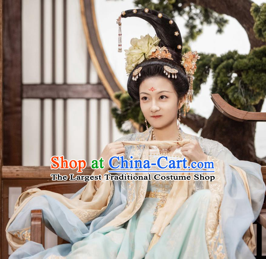 Chinese Romantic TV Series Royal Rumours Princess Tian Jia Min Blue Dresses Ancient Tang Dynasty Court Woman Costumes