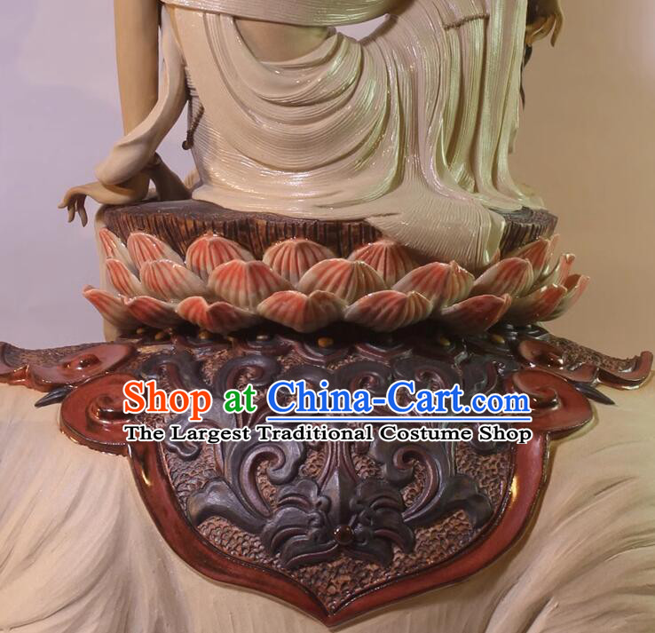 Top Handmade Samantabhadra Bodhisattva Statue Chinese Shiwan Ceramics Arts Collection Riding Elephant Buddha