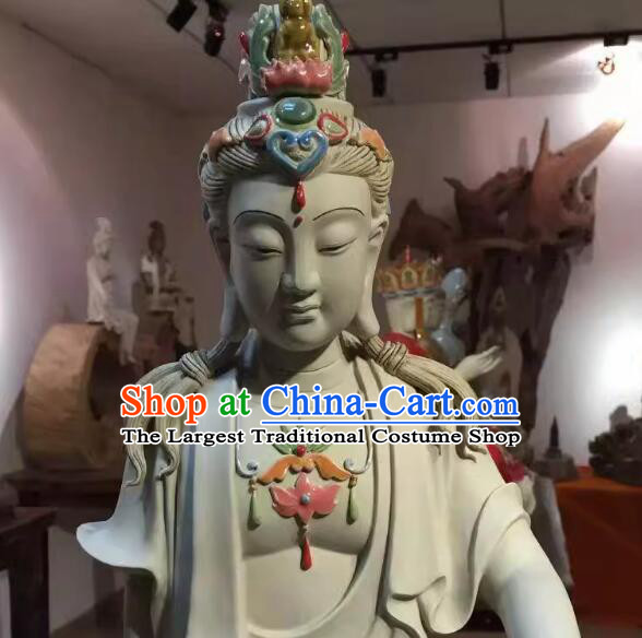 Chinese Shiwan Ceramics Arts Collection Handmade Avalokita Bodhisattva Statue