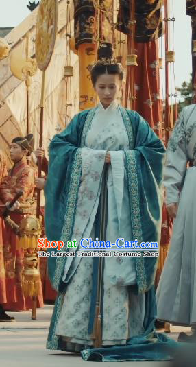 Chinese TV Series Ancient Court Woman Clothing The Imperial Age Empress Xu Miao Yun Costumes Ming Dynasty Crown Princess Blue Dresses