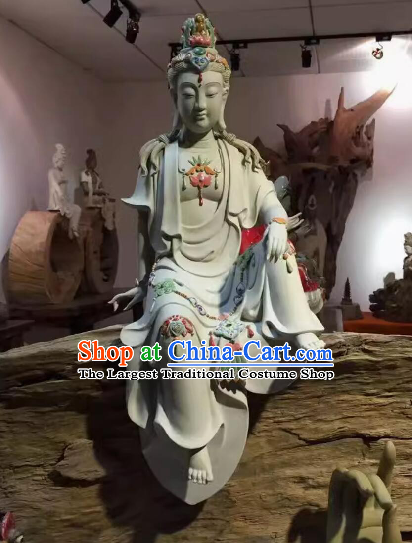 Chinese Shiwan Ceramic Sculpture Guan Yin Statue Bodhisattva Figurine