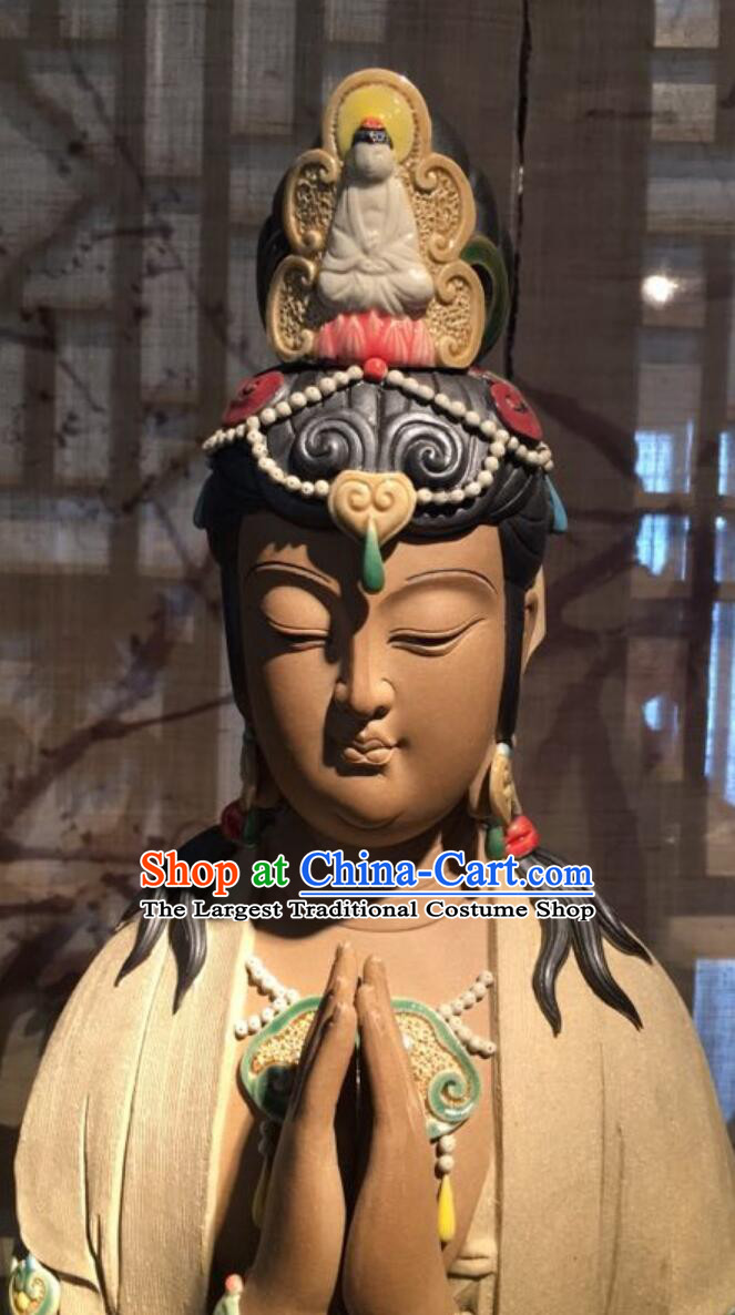 Chinese Porcelain Bodhisattva Figurine Guan Yin Statue Handmade Shiwan Ceramic Sculpture