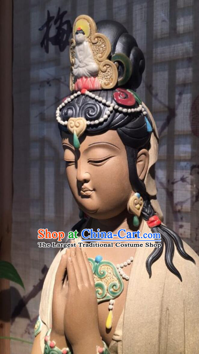 Chinese Porcelain Bodhisattva Figurine Guan Yin Statue Handmade Shiwan Ceramic Sculpture