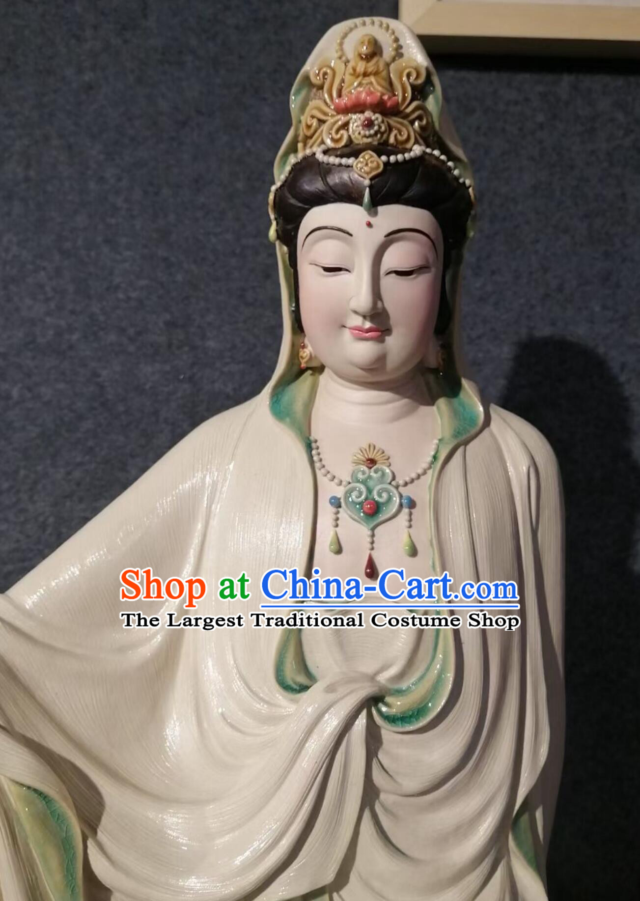 Handmade Guan Yin Statue Shiwan Ceramic Sculpture Chinese Porcelain Bodhisattva Figurine