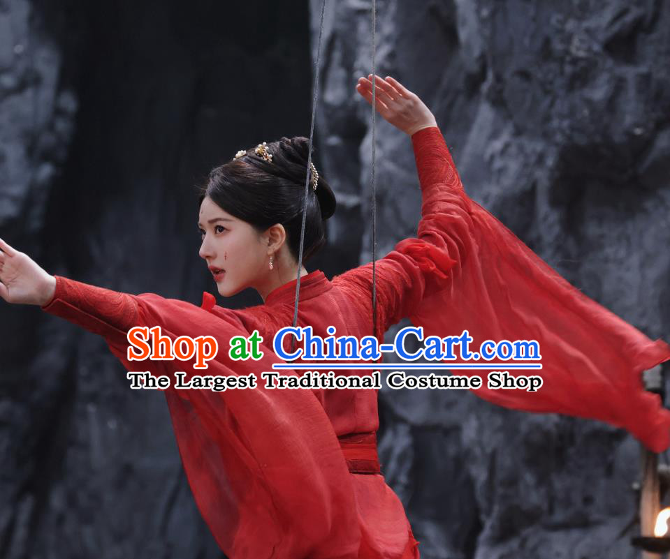 Chinese Ancient Female Knight Garment Costumes TV Series The Last Immortal Swordswoman A Yin Red Dress