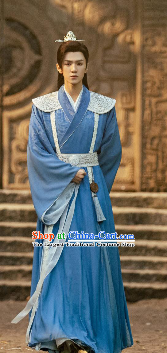 Xian Xia Drama Sword and Fairy  Young Warrior Yun Tian He Garment Costumes Ancient Chinese Super Hero Blue Clothing