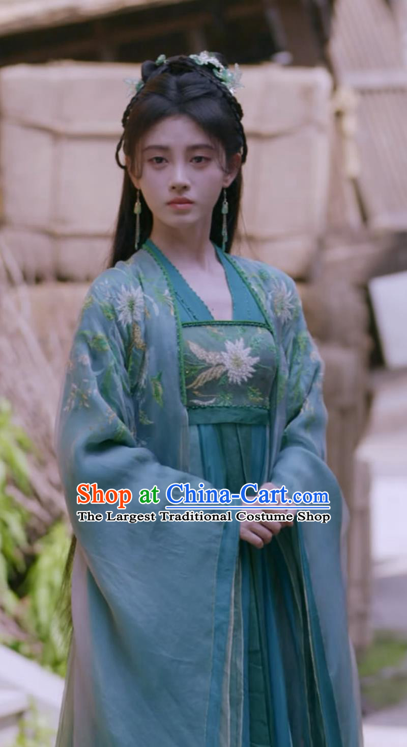 Chinese Xian Xia Drama Sword and Fairy  Swordswoman Han Ling Sha Green Dresses Ancient Goddess Clothing