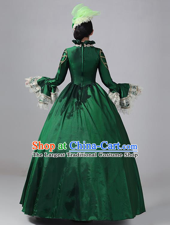 Green European Court Clothing British Medieval Noble Long Dress Retro Princess Dress Stage Walk Show Drama Costume