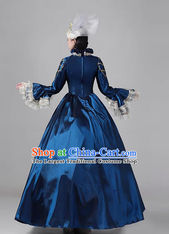 Dark Blue European Court Dress French Medieval Aristocratic Long Dress Retro Princess Garment Stage Walk Show Clothing Drama Costume
