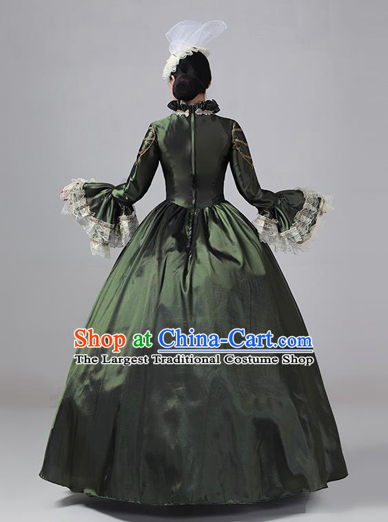 Blackish Green Drama Costume European Court Dress French Medieval Aristocratic Long Dress Retro Princess Garment Stage Walk Show Clothing