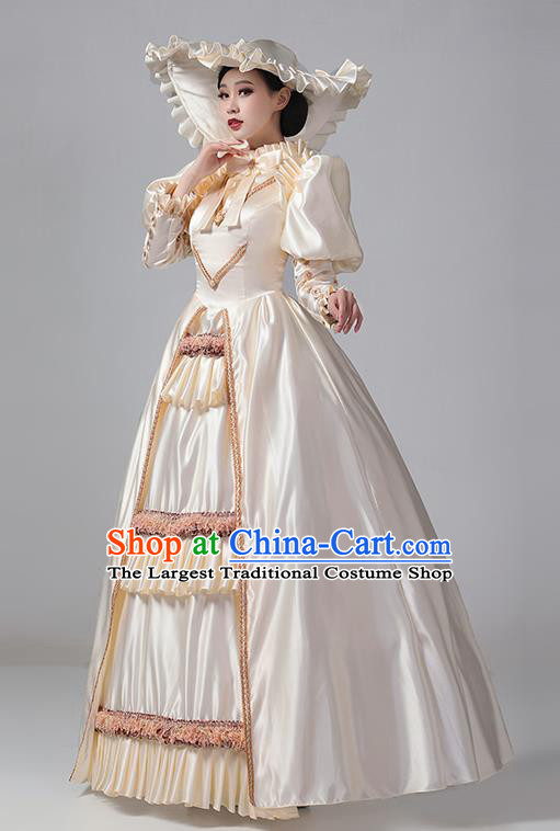 Champagne Retro Princess Garment Stage Show Clothing Drama Costume European Court Dress French Medieval Aristocratic Long Dress