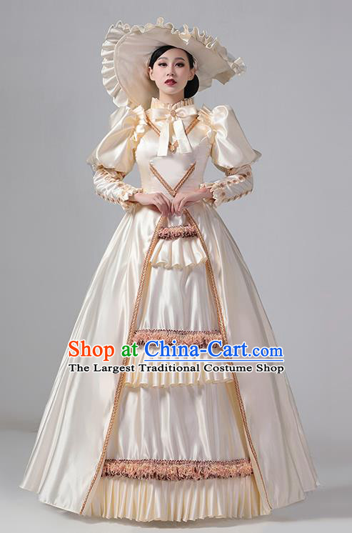 Champagne Retro Princess Garment Stage Show Clothing Drama Costume European Court Dress French Medieval Aristocratic Long Dress