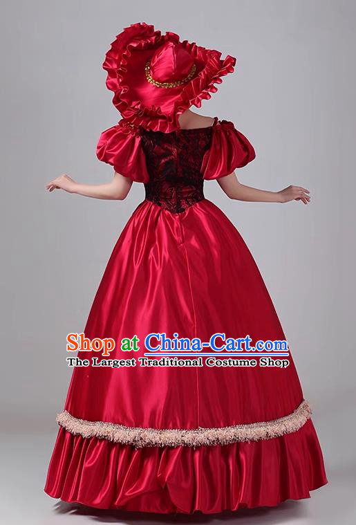 Wine Red European Medieval Court Dress Retro Style Victorian Stage Princess Clothing