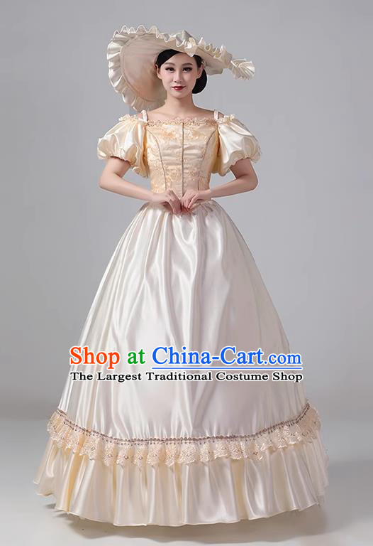 Champagne Victorian Stage Princess Clothing European Medieval Court Dress Retro Style Costume