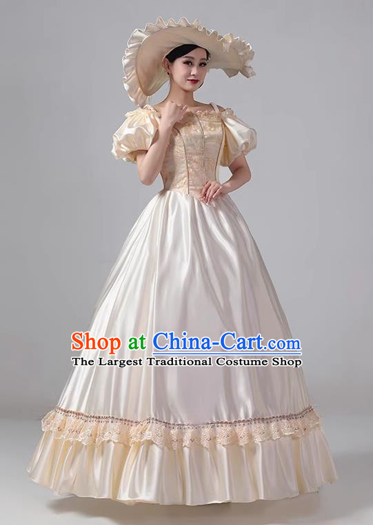 Champagne Victorian Stage Princess Clothing European Medieval Court Dress Retro Style Costume