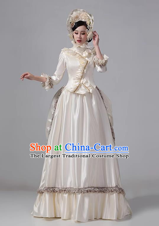 Champagne Colored European Court Dress British Medieval Basque Long Dress Princess Costume Stage Show Drama Clothing