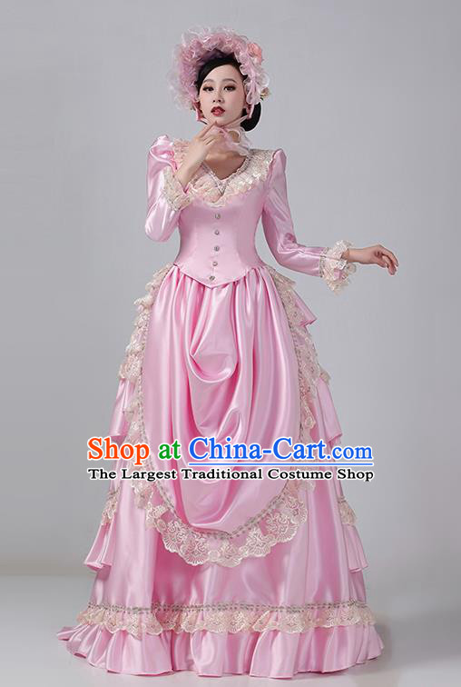 Pink European Court Dress French Medieval Retro Princess Dress Stage Dress Rococo Long Dress