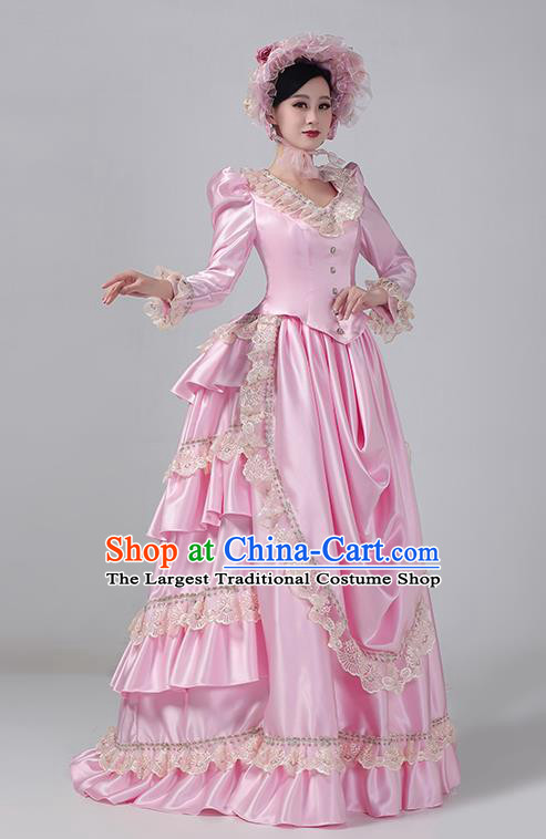Pink European Court Dress French Medieval Retro Princess Dress Stage Dress Rococo Long Dress