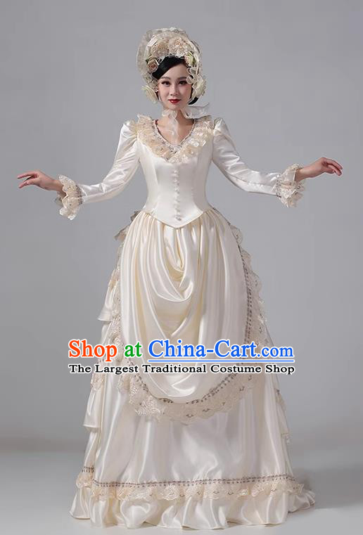 Champagne European Style Court Dress British Aristocratic Medieval Retro Clothing Stage Outfit Rococo Dress