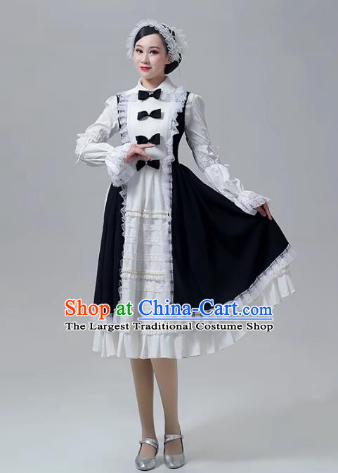 European Style Medieval Retro British Aristocratic Maid Costume Stage Play Drama Black And White Long Skirt
