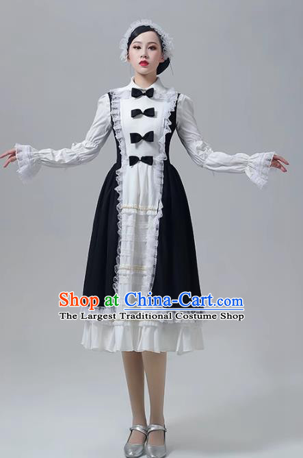 European Style Medieval Retro British Aristocratic Maid Costume Stage Play Drama Black And White Long Skirt