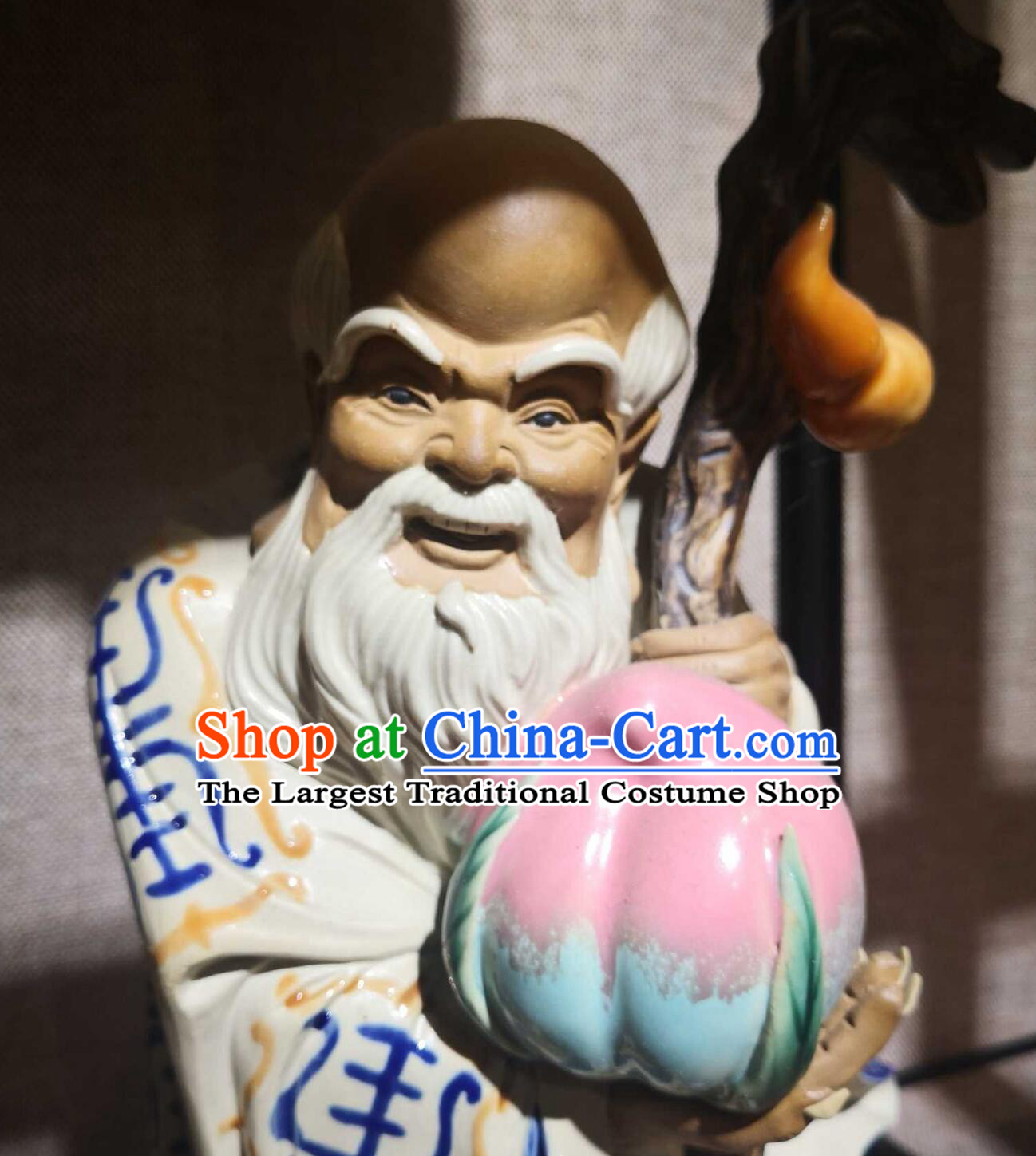Chinese God of Longevity Figurine Shiwan Ceramic Statue Traditional Handmade Sculpture