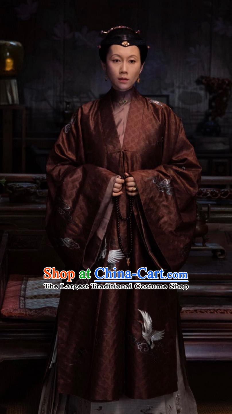 Ancient Chinese Ming Dynasty Elder Woman Garment Costumes TV Series Song of Youth Dowager Countess Shen Clothing