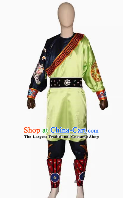 Green Puning Yingge Team Costumes Civil And Martial Arts Sleeves Armed Color Matching Men Suits Chaoshan Martial Arts Performance Costumes Character Parade