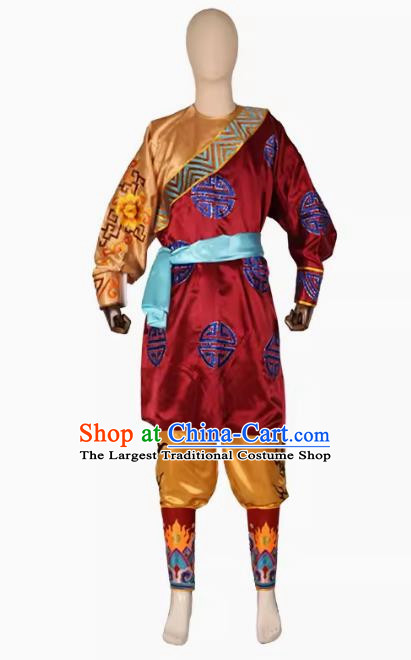 Dark Red Puning Yingge Team Costumes Civil And Military Sleeves Armed Color Matching Men Suits Chaoshan Martial Arts Performance Costumes Character Parade