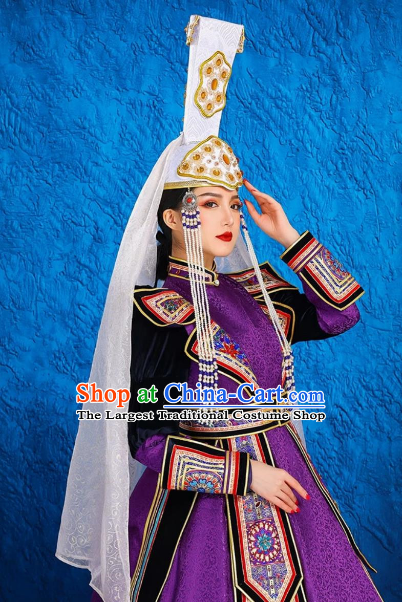 Mongolian Lady Bride Wedding White Wedding Dress Headdress Hat Ethnic Wedding Performance Hat