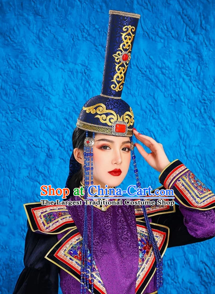 Mongolian Ladies High Hat Ethnic Style Performance Catwalk Headwear Stage Performance Hat