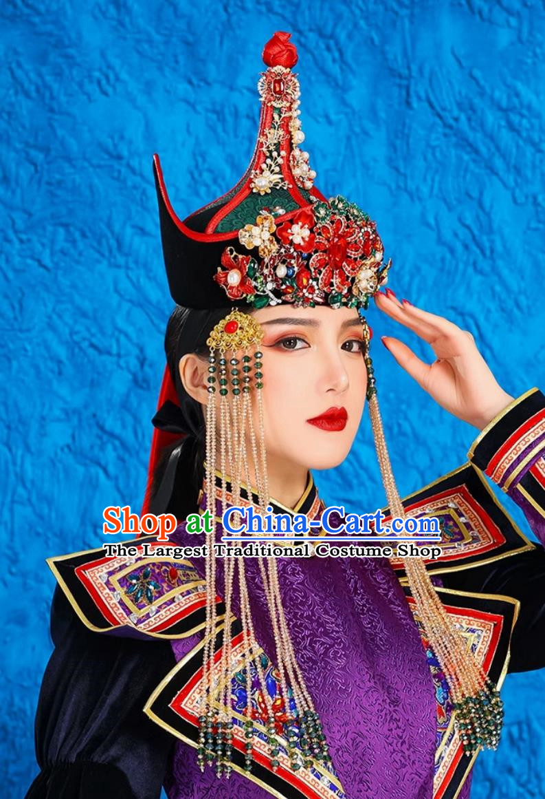 Mongolian Hat Bridal Headwear Ethnic Minority Catwalk Style Hat Green