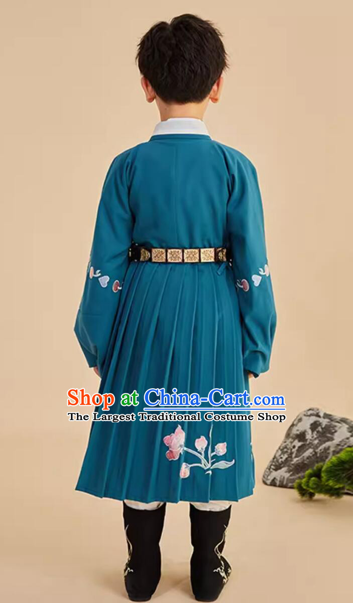 Chinese Ming Dynasty Embroidered Tiger Green Robe Traditional Hanfu Children Costumes
