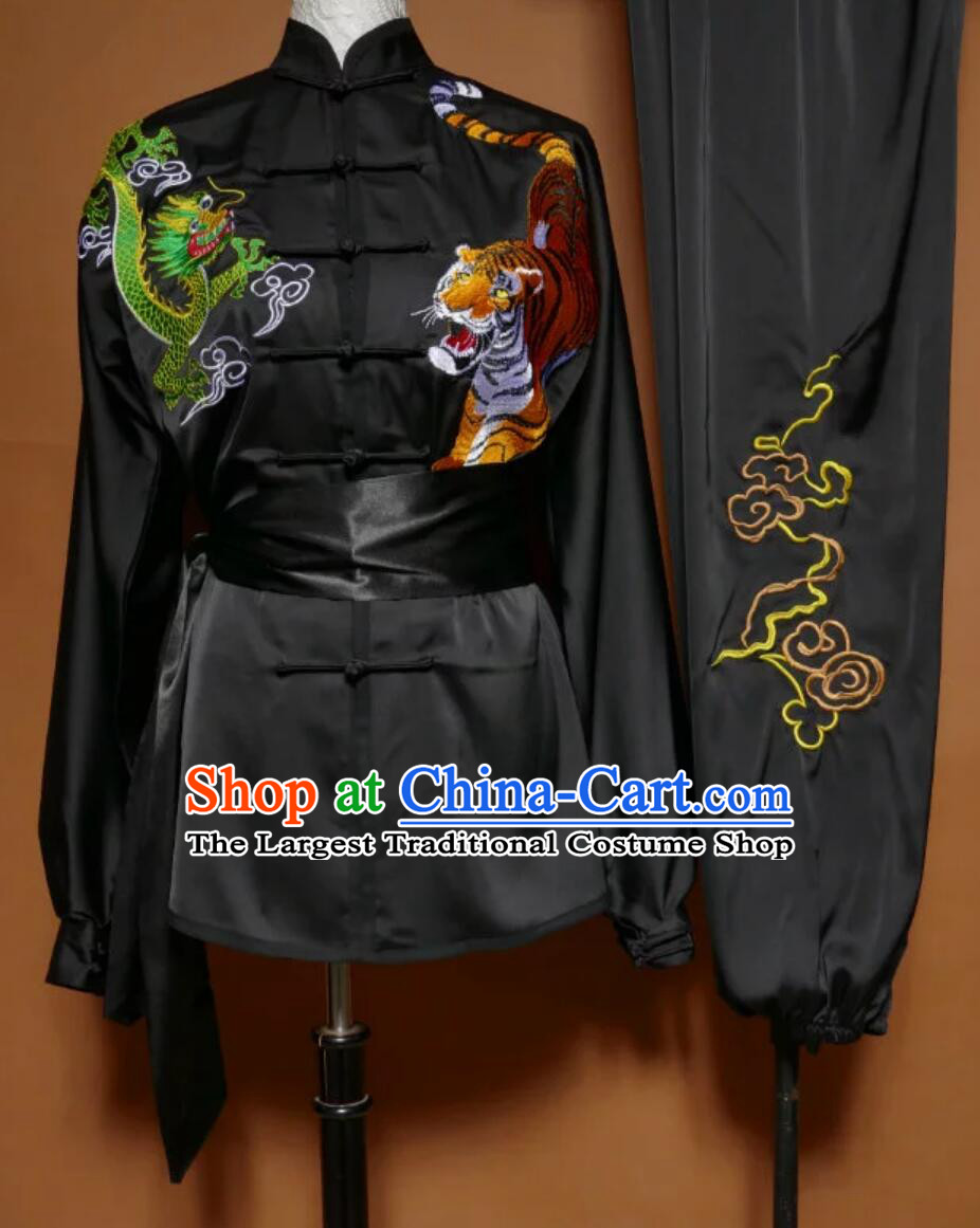 Chinese Martial Arts Costumes Traditional Tai Chi Black Uniform Wushu Competition Embroidered Tiger Outfit