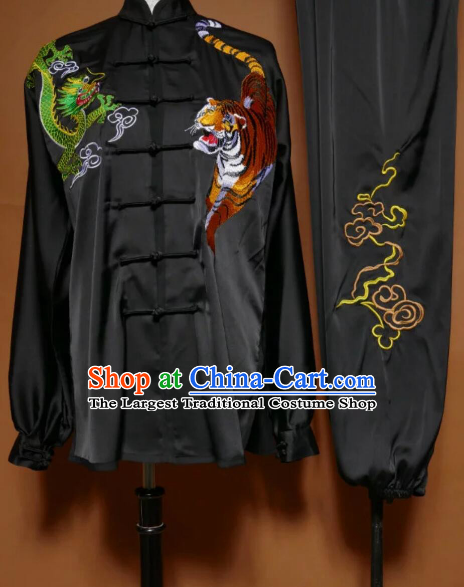 Chinese Martial Arts Costumes Traditional Kung Fu Black Uniform Wushu Competition Embroidered Tiger Outfit