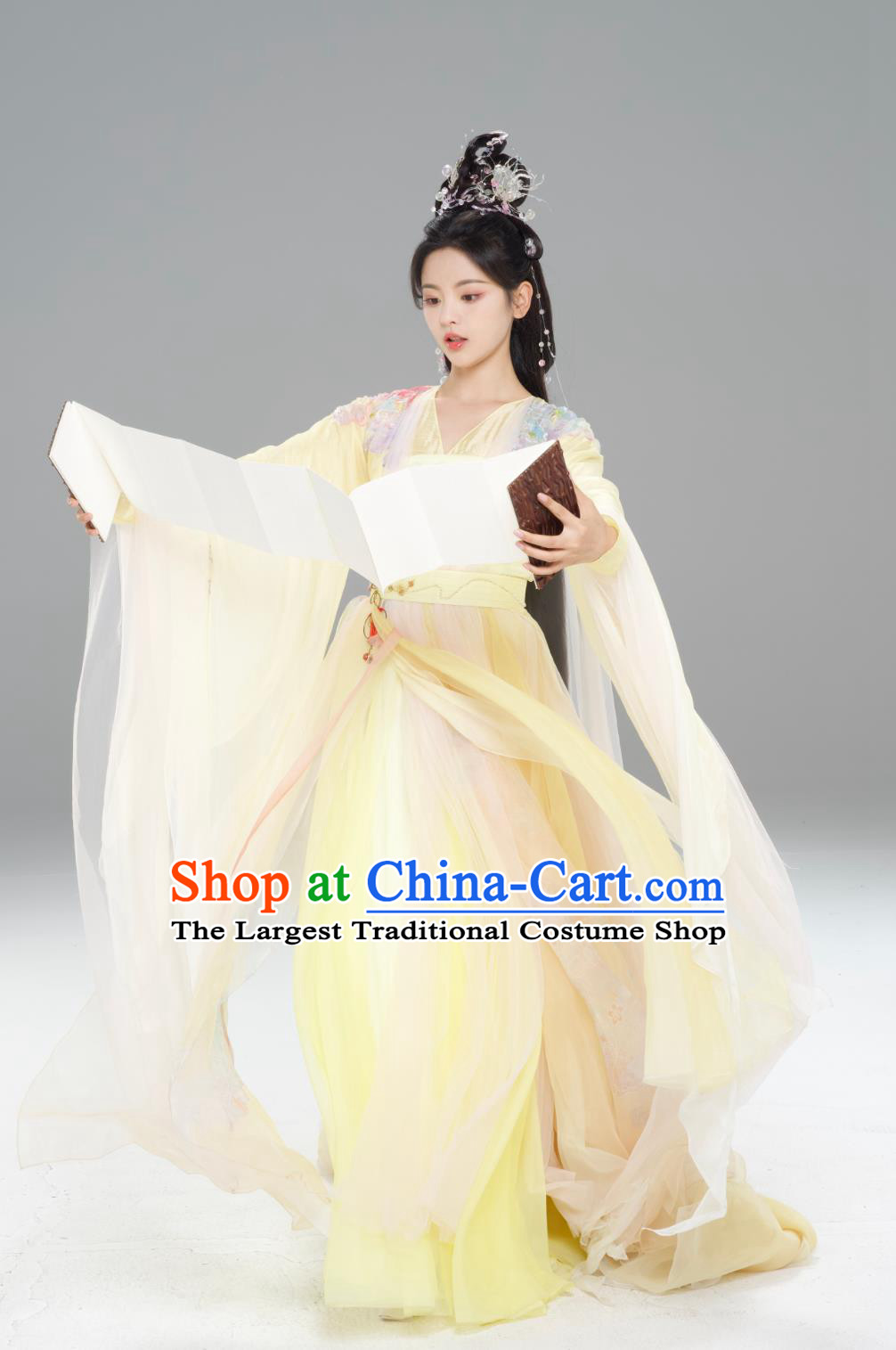 TV Drama Love You Seven Times Fairy Xiang Yun Garment Costumes China Ancient Goddess Yellow Dress Clothing