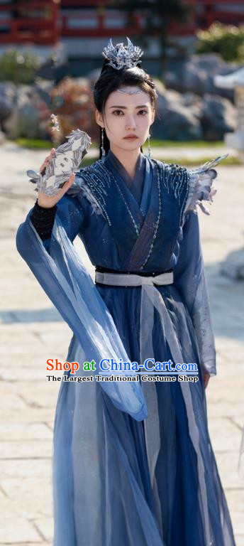 Chinese  Xian Xia TV Series The Last Immortal Fairy Princess Yan Shuang Dark Blue Dress Ancient Female Swordsman Clothing