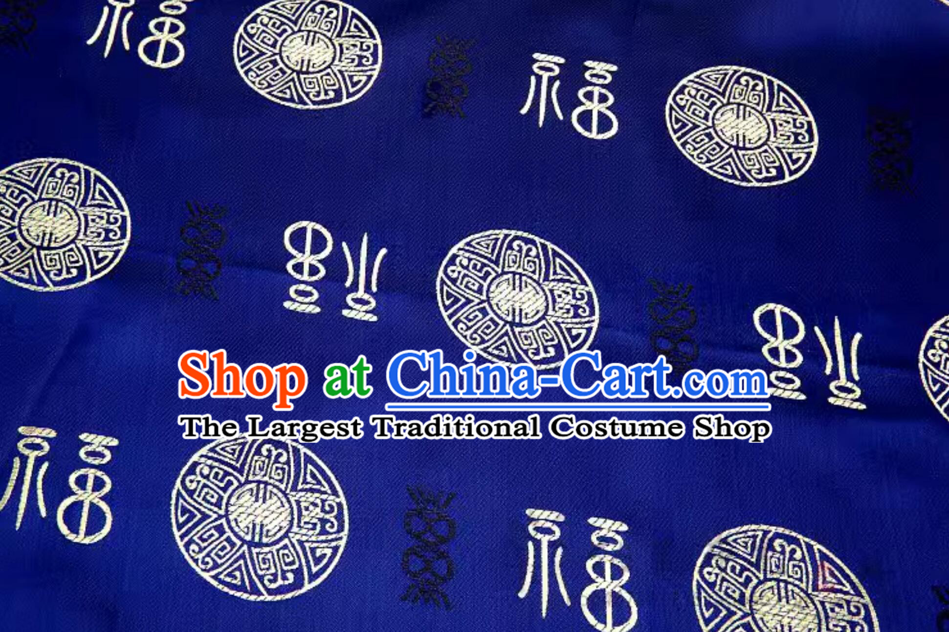 Oriental Material Chinese Royal Palace Style Traditional Lucky Pattern Design Dark Blue Brocade Fabric