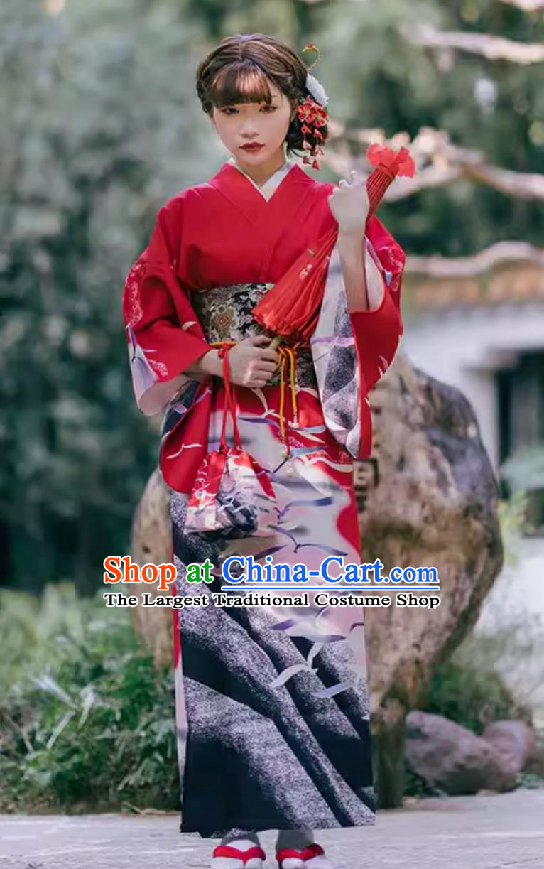 Japanese Traditional Garments Classical Furisode Kimono Asian Japan National Dress for Women
