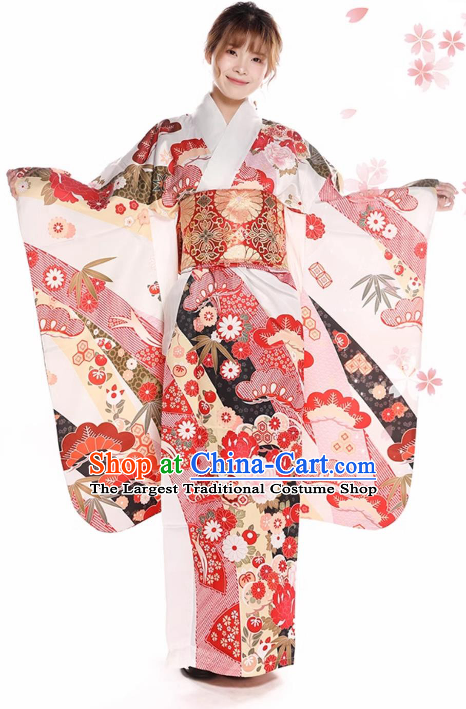 Top Japanese Traditional Garments Japan Classical Furisode Kimono National Pink Dress