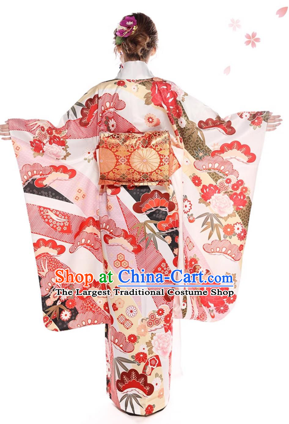 Top Japanese Traditional Garments Japan Classical Furisode Kimono National Pink Dress