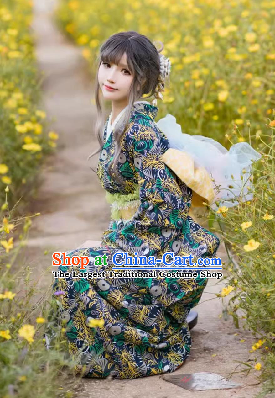Japanese Traditional Costume Formal Attire Floral Kimono Women Dress