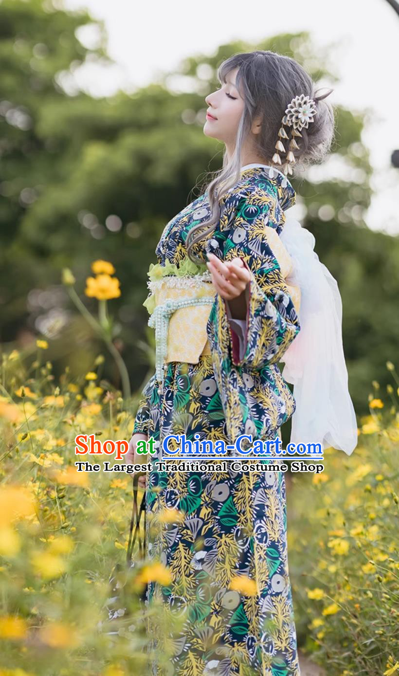 Japanese Traditional Costume Formal Attire Floral Kimono Women Dress