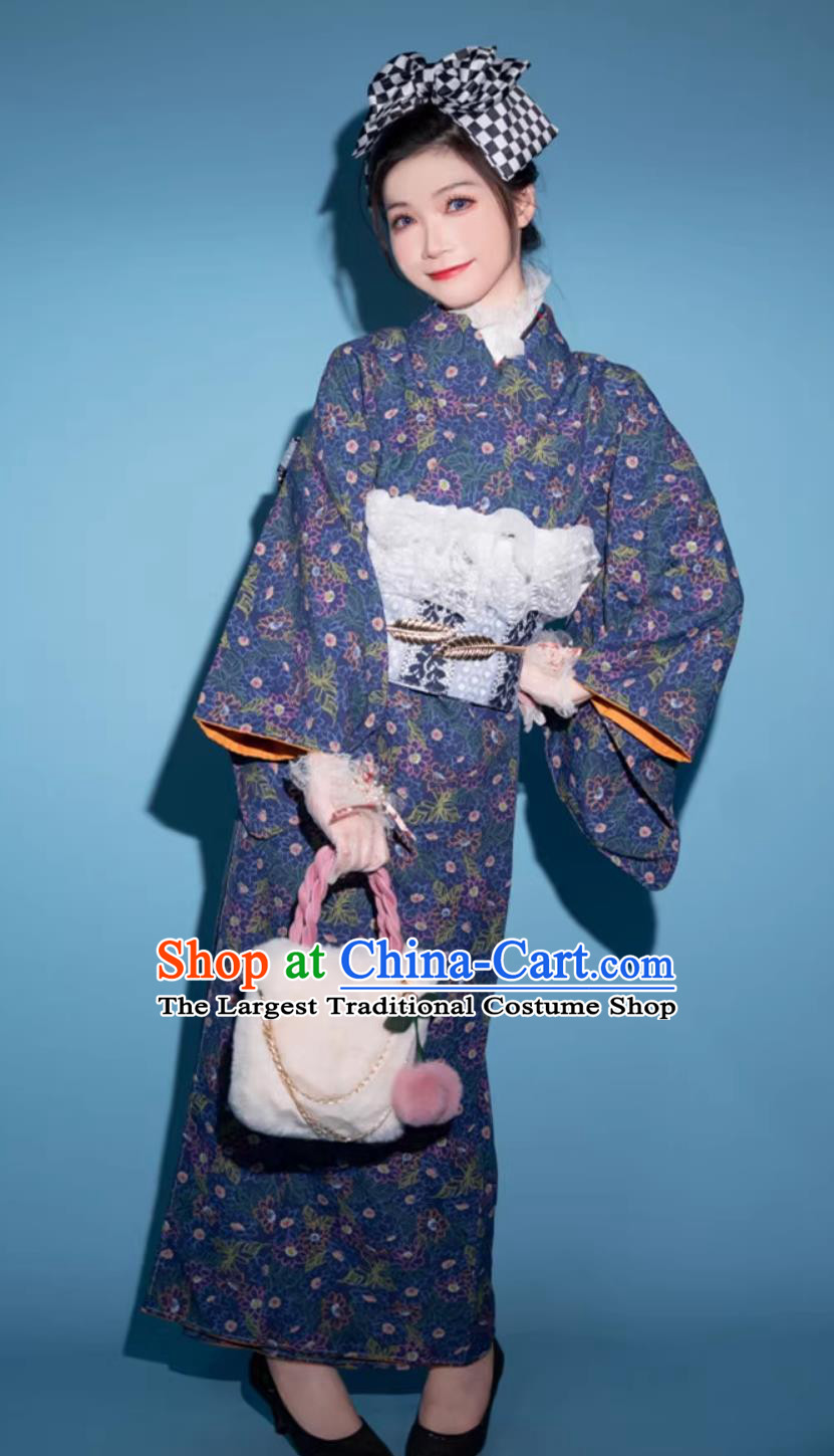 Japanese Women Dress Traditional Costume Formal Attire Floral Kimono