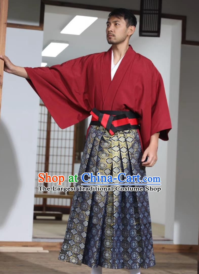 Traditional Japanese Kimono Formal Samurai Attire Hakama Costumes Set