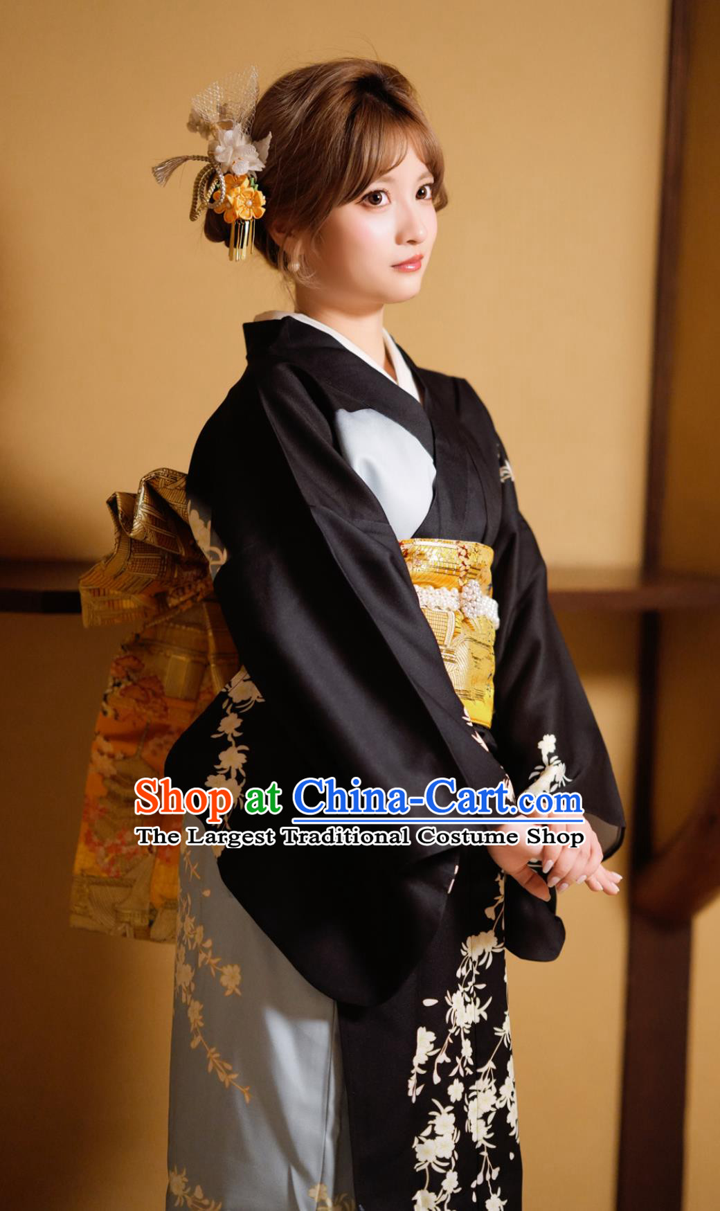 Japanese Kimono Women Formal Attire Traditional Japanese Printed Cherry Blossoms Bathrobe
