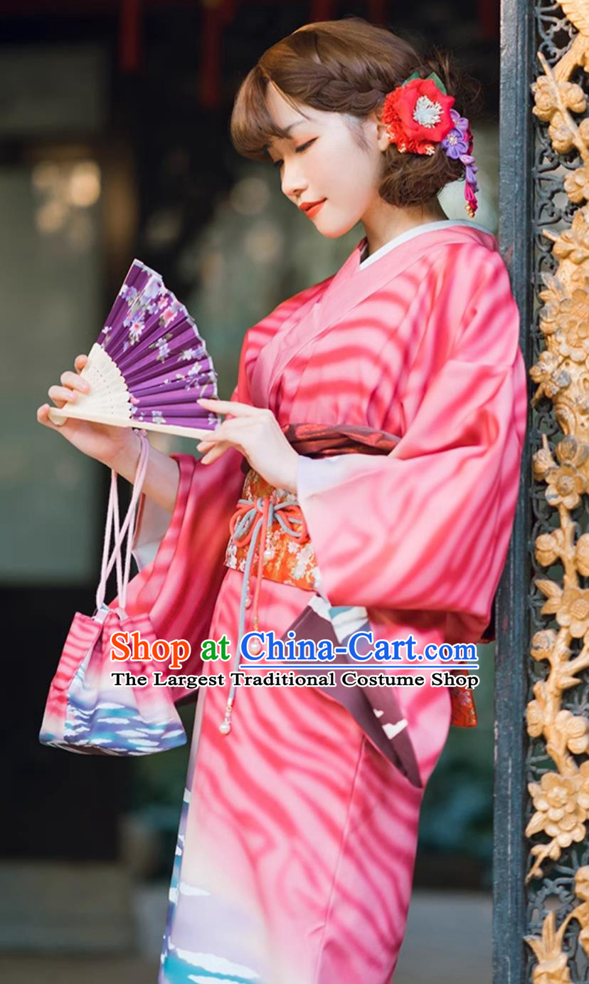 Japanese Improved Morandi Kimono Girl Bathrobe