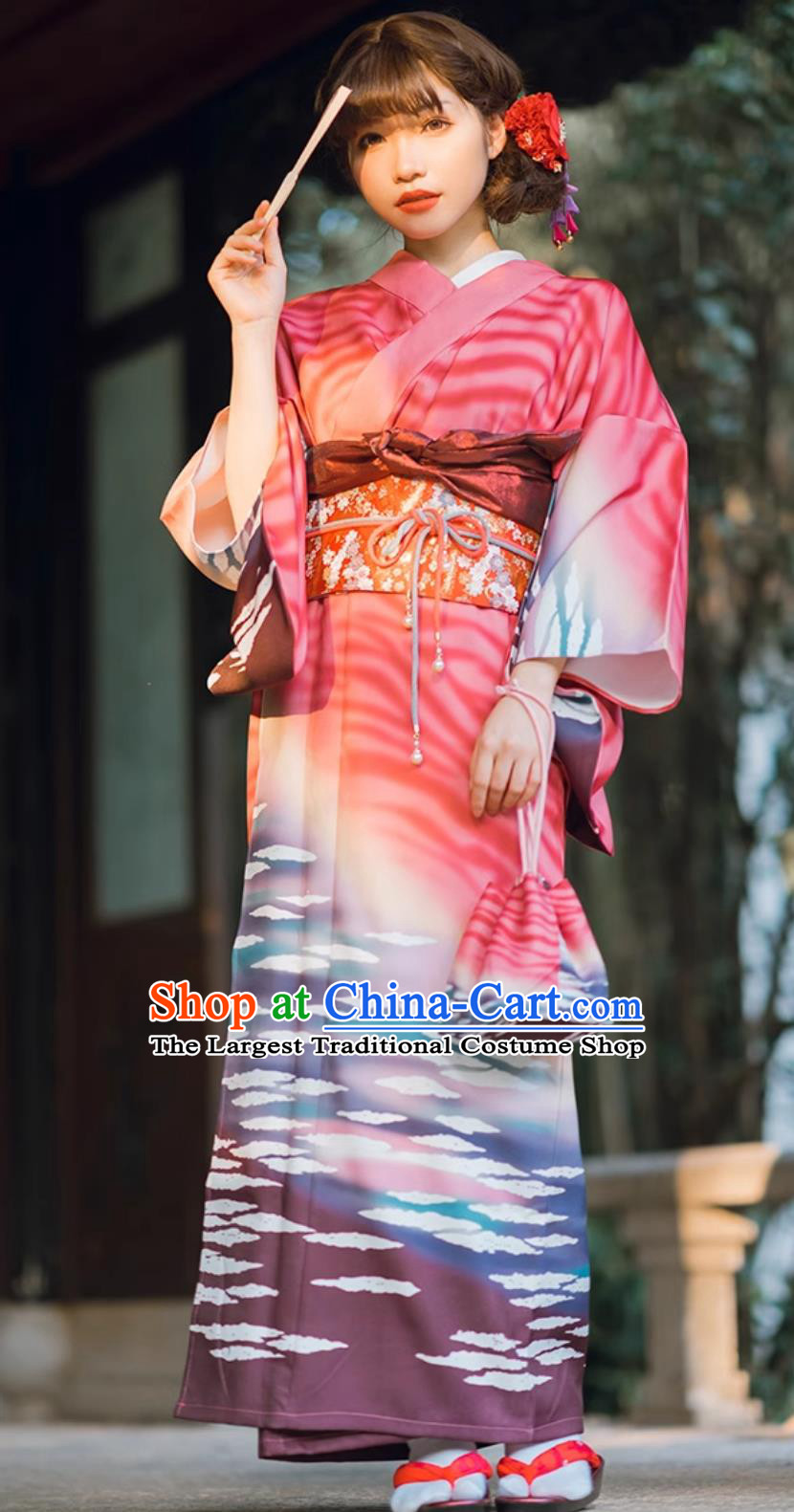Japanese Improved Morandi Kimono Girl Bathrobe